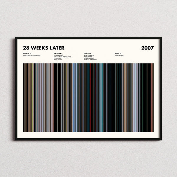 28 Weeks Later Movie Barcode Poster framed and photographed straight on