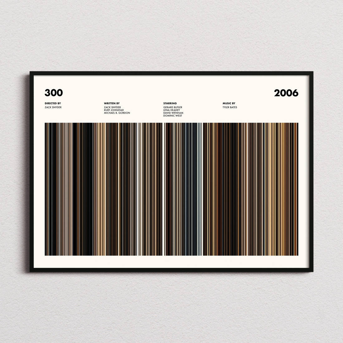 300 Movie Barcode Poster framed and photographed straight on
