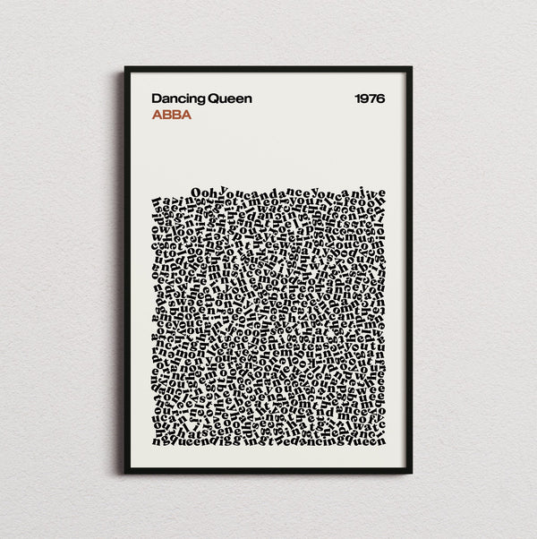 ABBA Dancing Queen Lyric Print in the cream colourway, framed