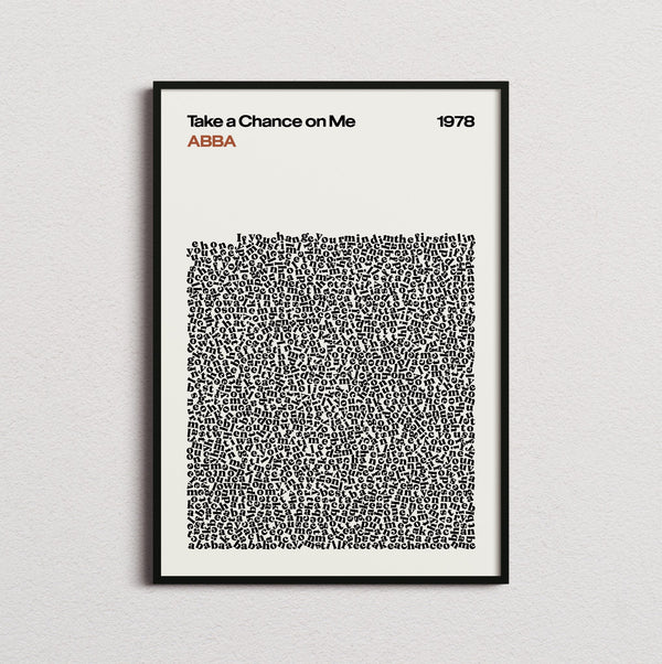 ABBA Take A Chance On Me Lyric Print in the cream colourway, framed