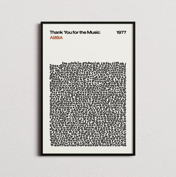 ABBA Thank You for the Music Lyric Print in the cream colourway, framed