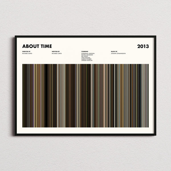 About Time Movie Barcode Poster framed and photographed straight on