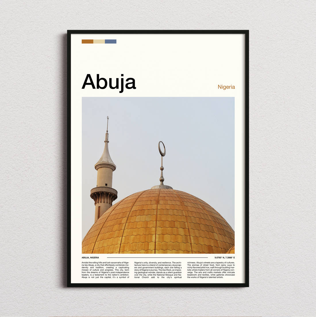 Abuja Golden Dome Travel Print framed and photographed straight on