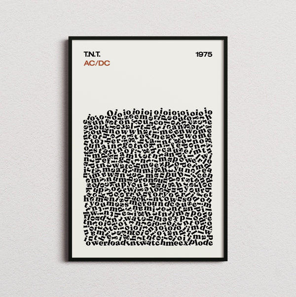 AC/DC T.N.T. Lyric Print in the cream colourway, framed