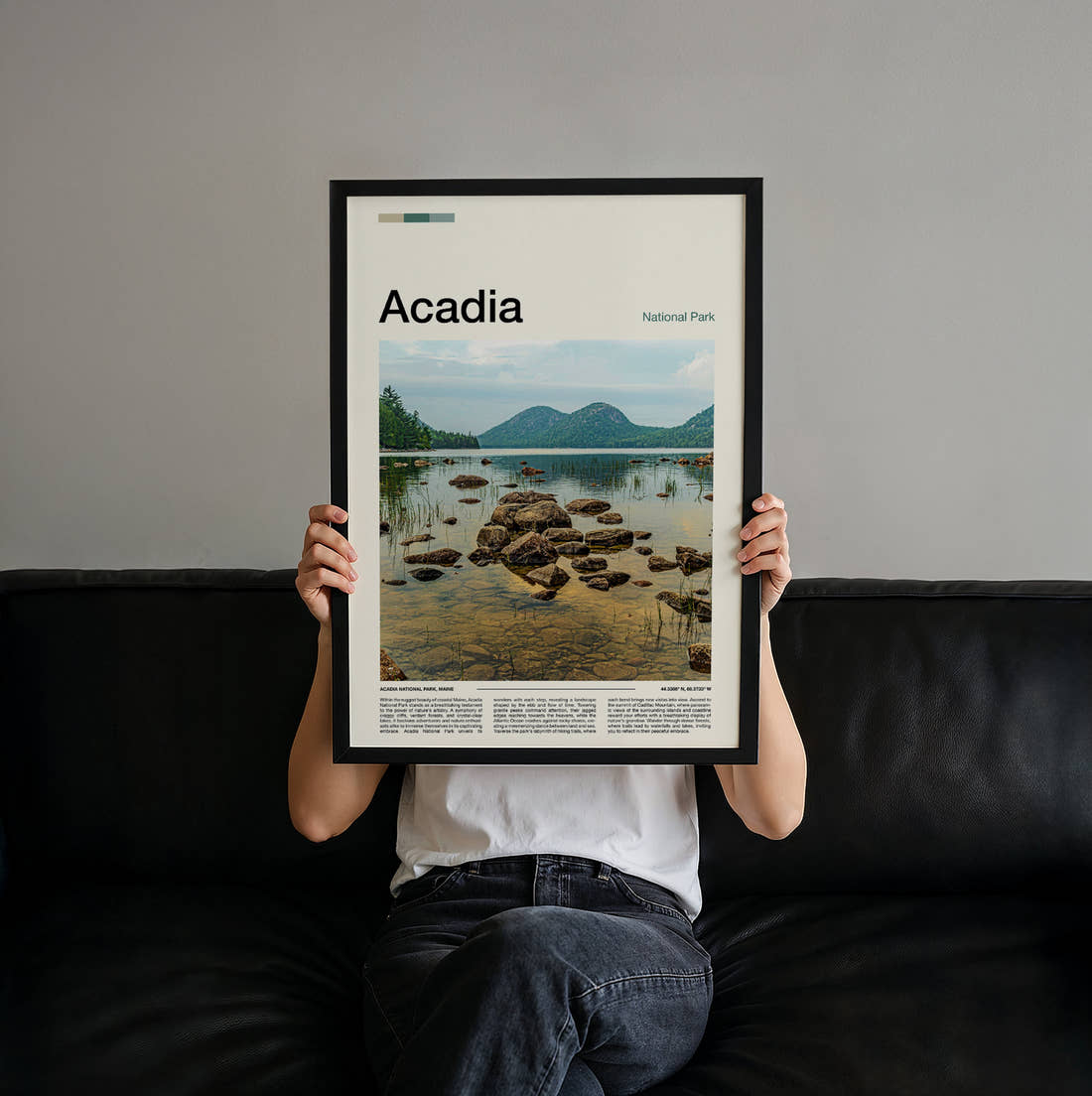 Acadia Jordan Pond Travel Print held up by hand to show the size of the print