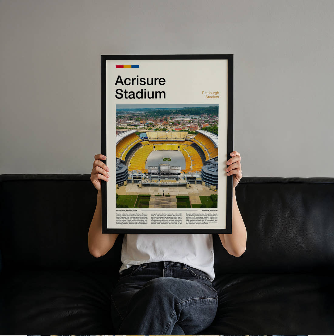 Acrisure Stadium Print held up by hand to show the size of the print