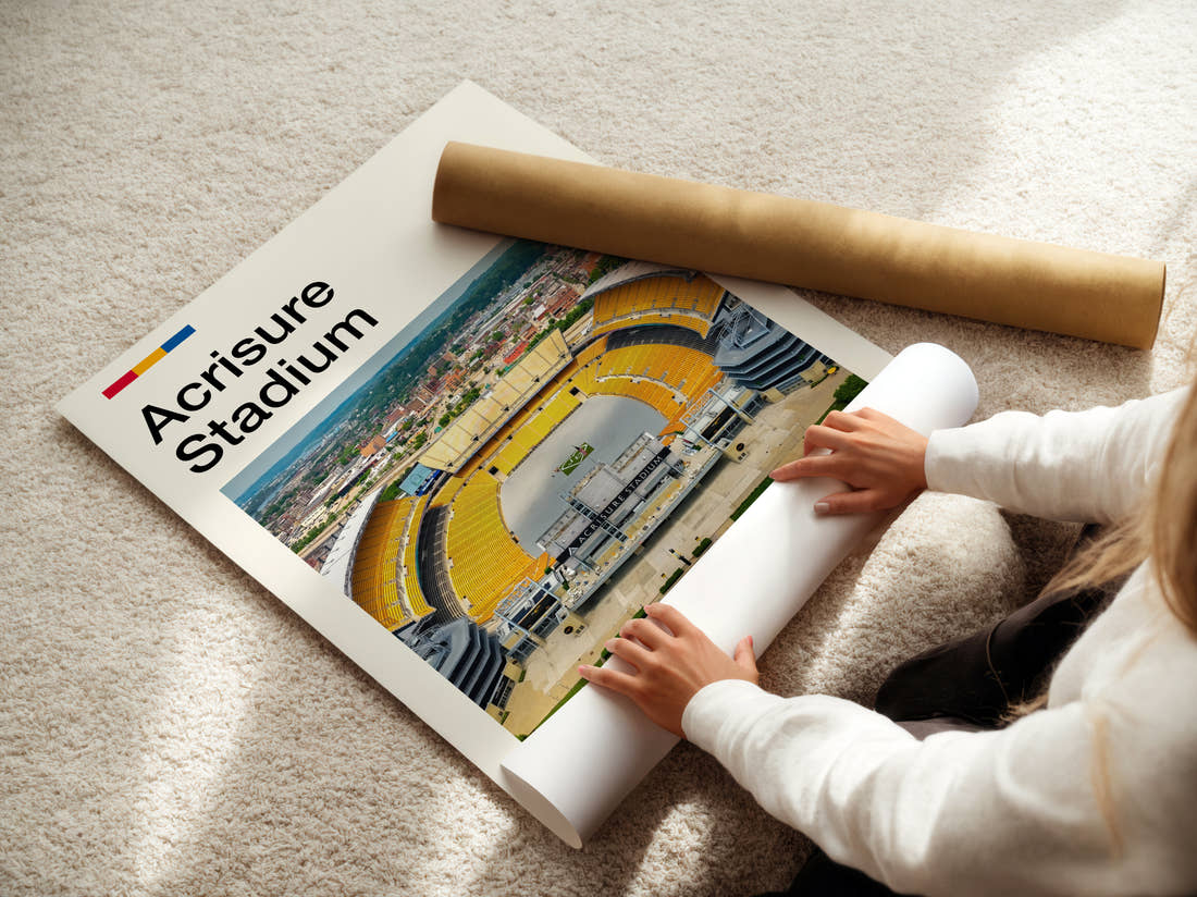 Acrisure Stadium Print being unrolled from its postal tube