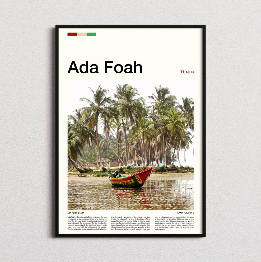 Ada Foah Boat Among Palm Trees Travel Print framed and photographed straight on