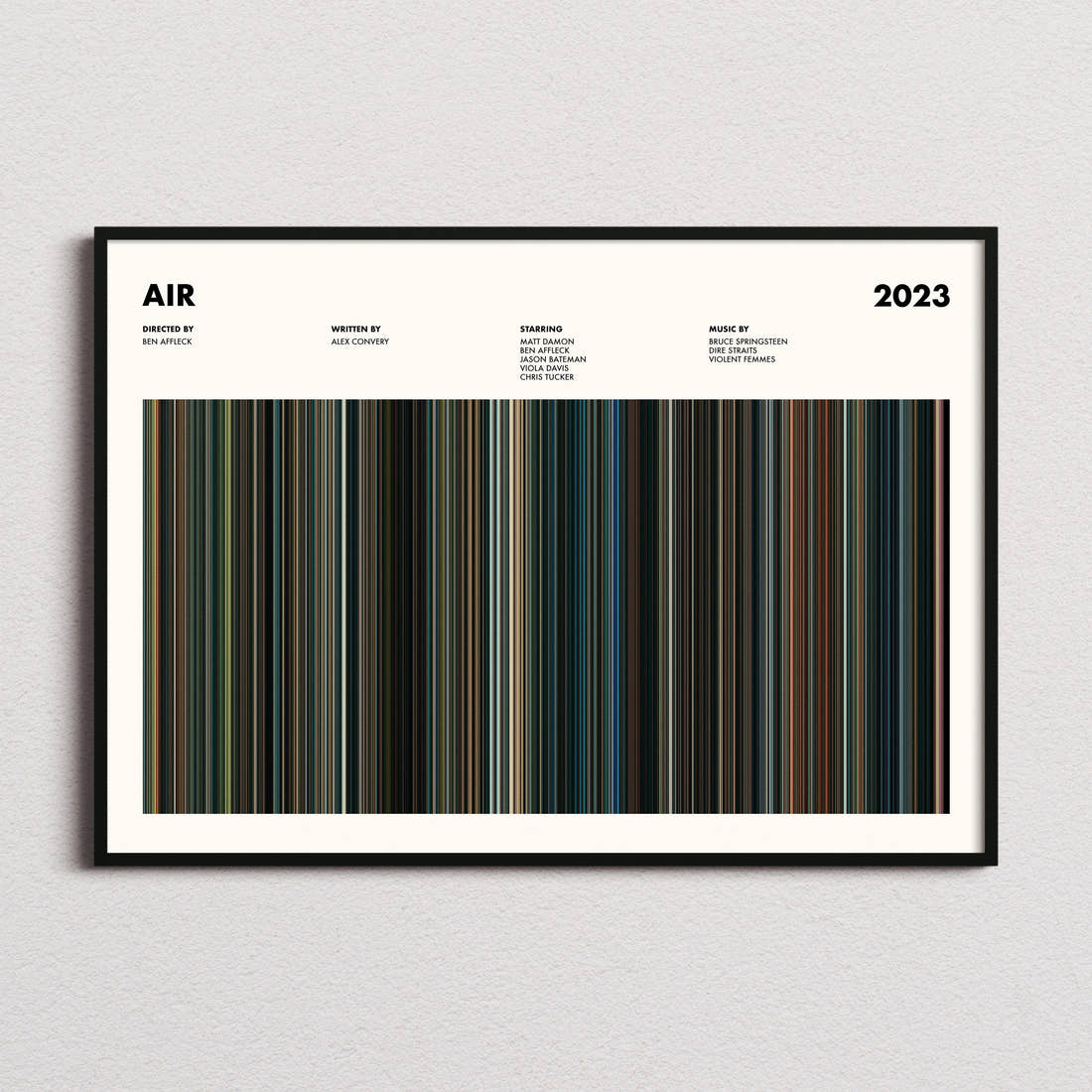 Air Movie Barcode Poster framed and photographed straight on