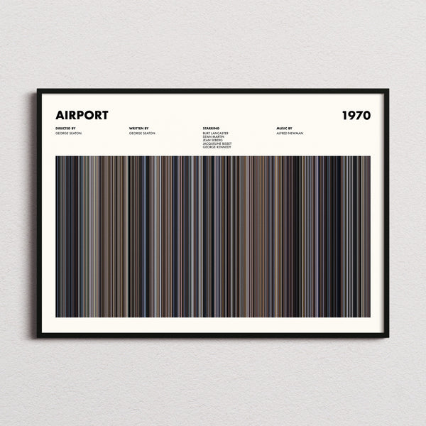 Airport Movie Barcode Poster framed and photographed straight on