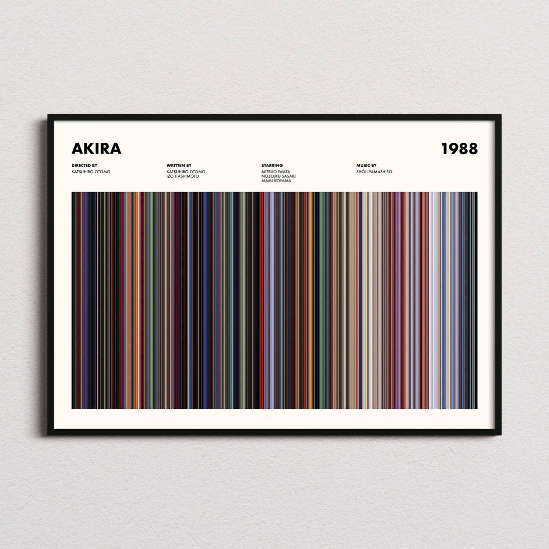 Akira Movie Barcode Poster framed and photographed straight on