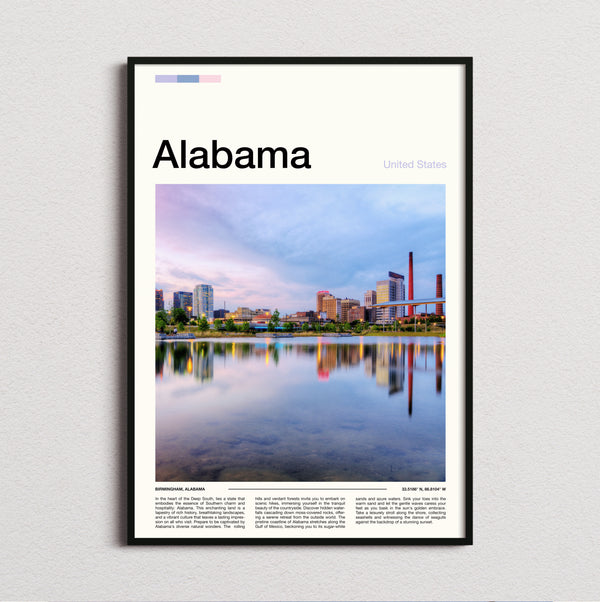 Alabama - City Skyline Reflection - Travel Print