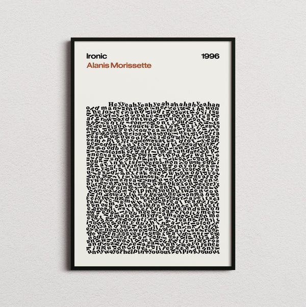 Alanis Morissette Ironic Lyric Print in the cream colourway, framed