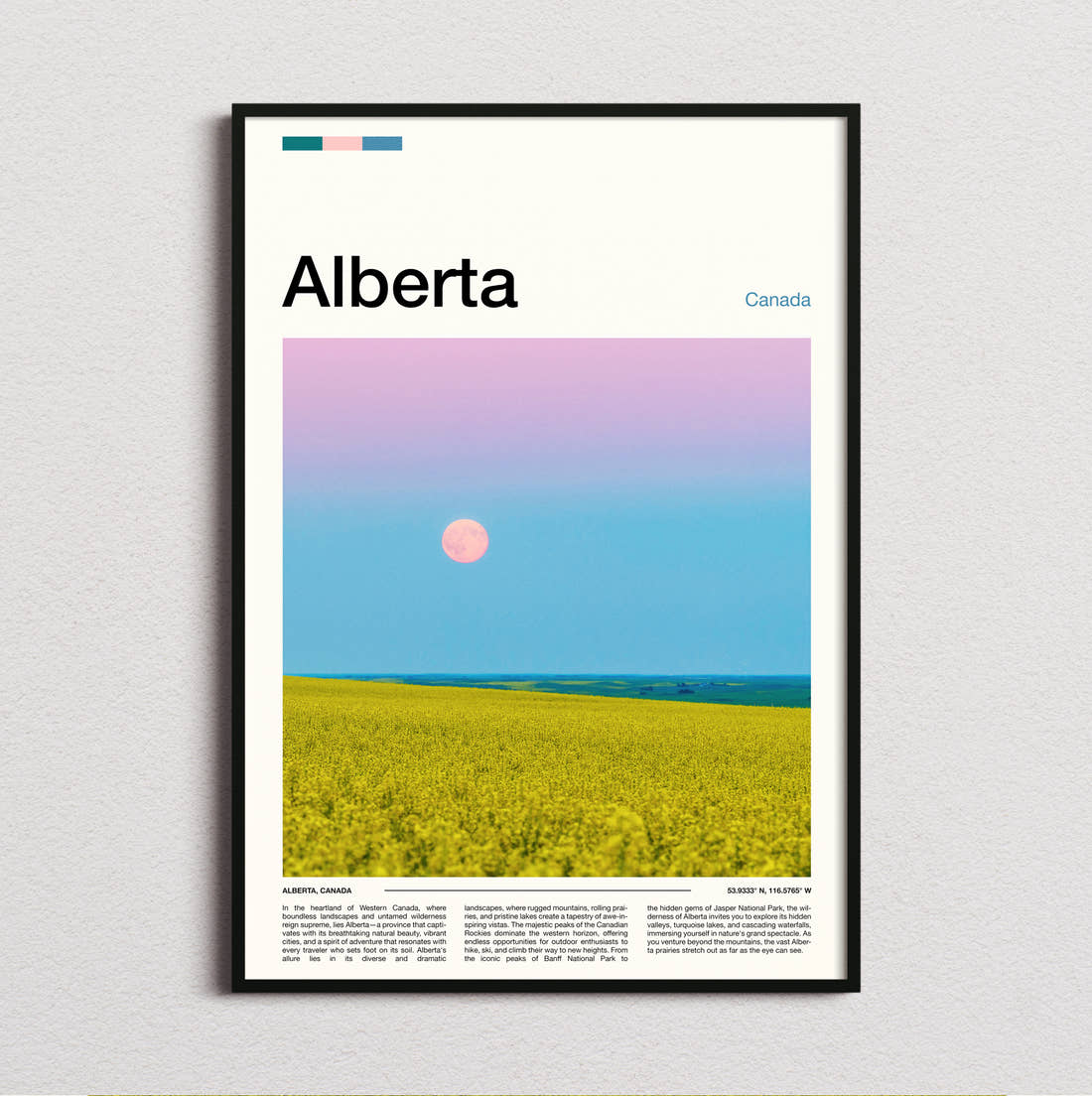 Alberta Supermoon Over Canola Field Travel Print framed and photographed straight on