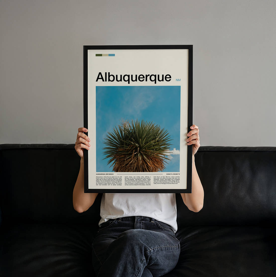 Albuquerque Yucca Plant Travel Print held up by hand to show the size of the print