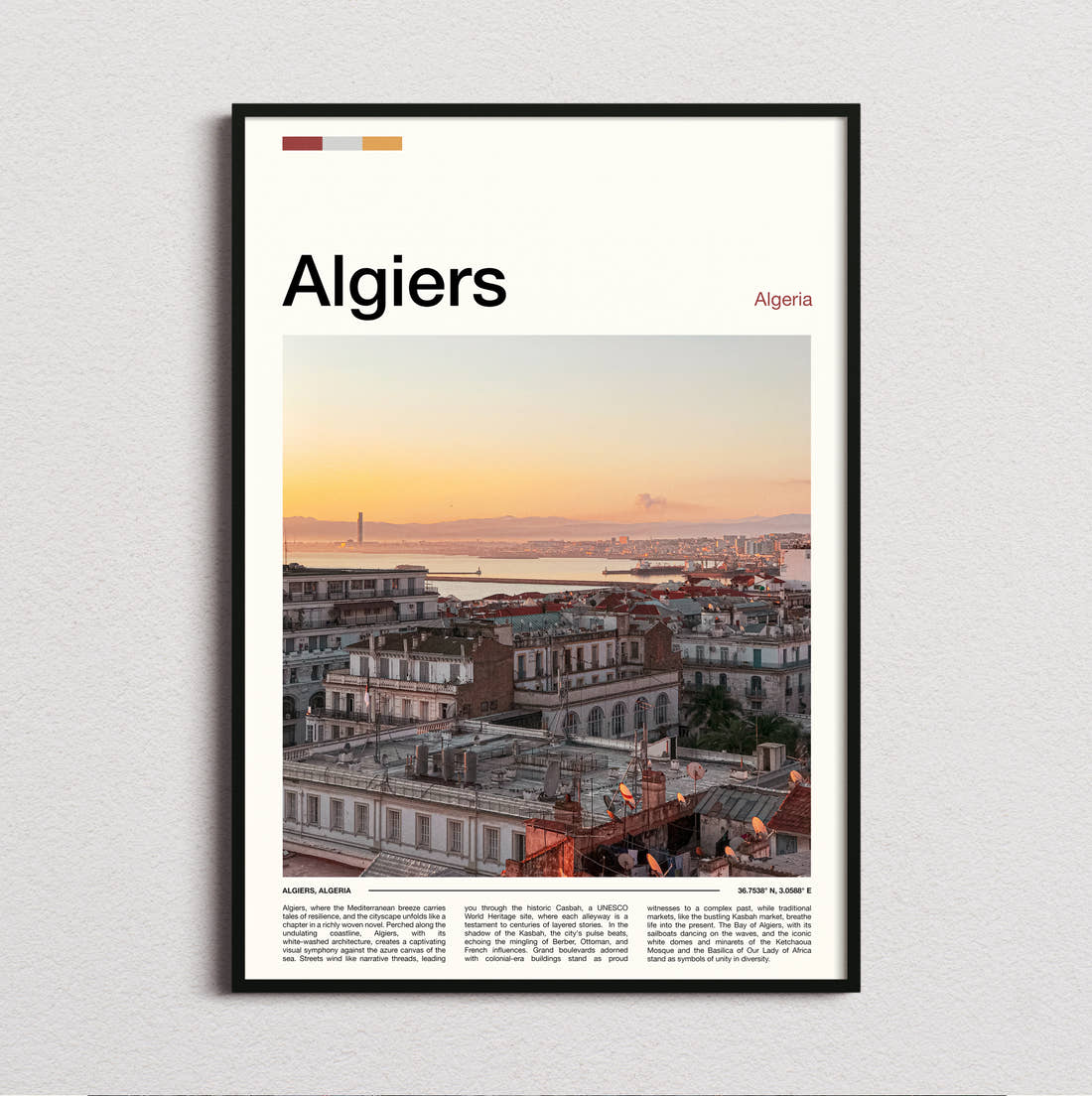 Algiers Rooftops And Harbour Travel Print framed and photographed straight on