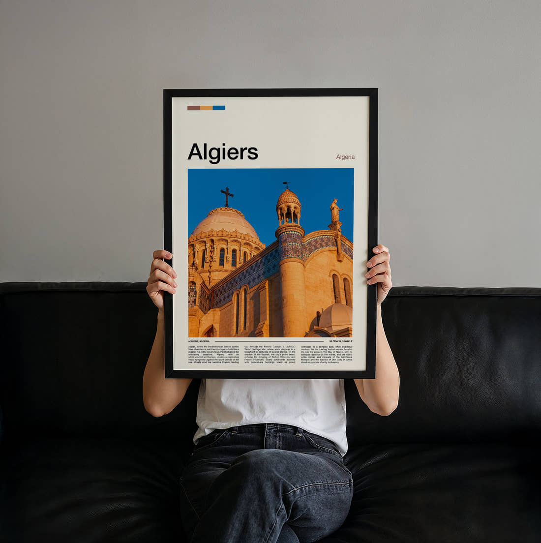 Algiers Notre Dame d'Afrique Travel Print held up by hand to show the size of the print