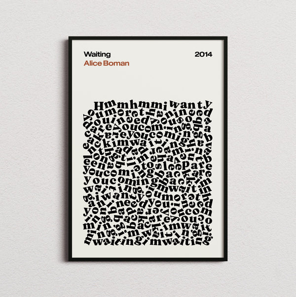 Alice Boman Waiting Lyric Print in the cream colourway, framed