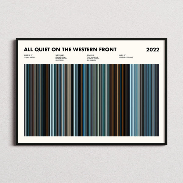 All Quiet on the Western Front Movie Barcode Poster framed and photographed straight on