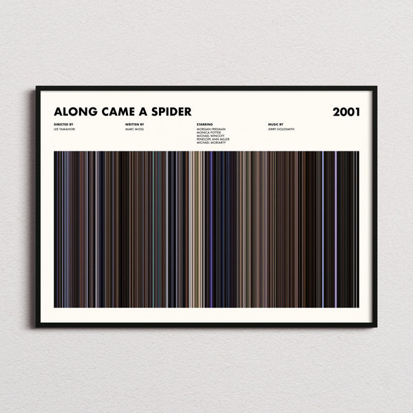 Along Came a Spider Movie Barcode Poster framed and photographed straight on