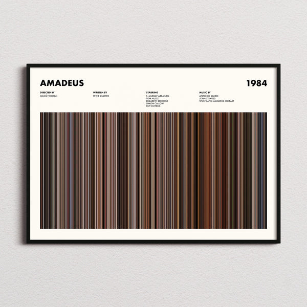 Amadeus Movie Barcode Poster framed and photographed straight on