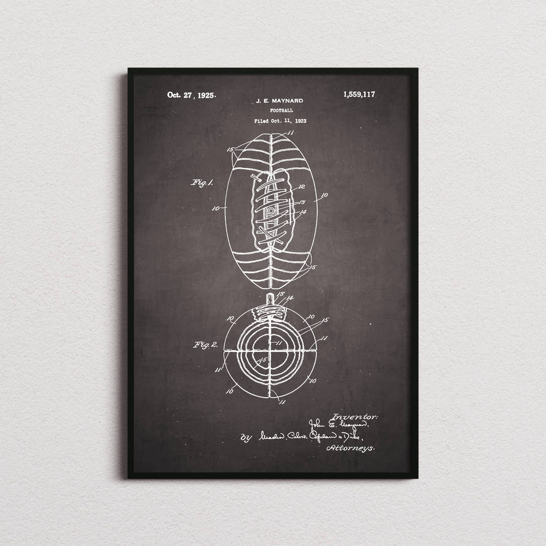 American Football Patent Print in the blackboard colourway, framed