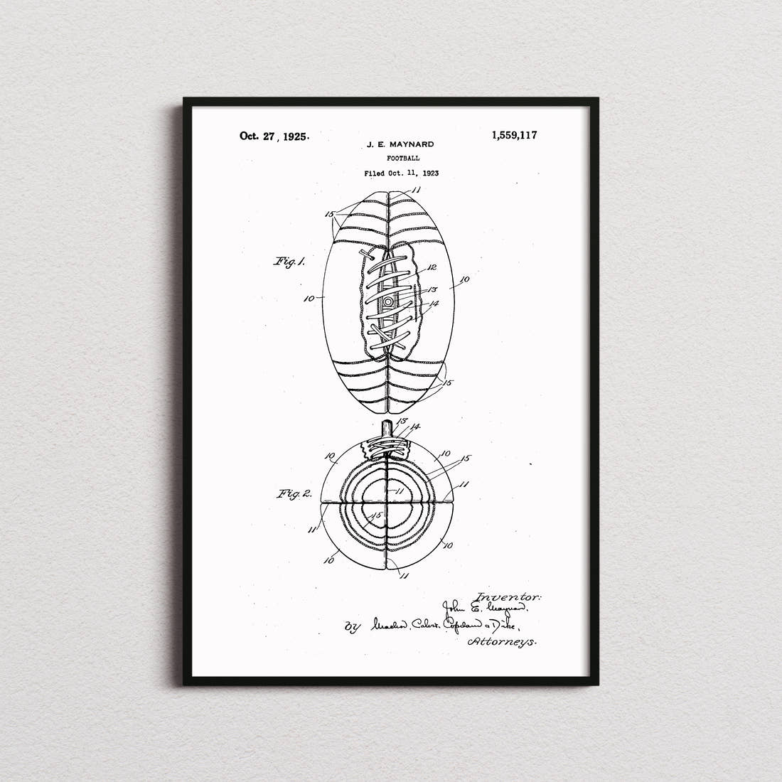 American Football Patent Print in the white colourway, framed
