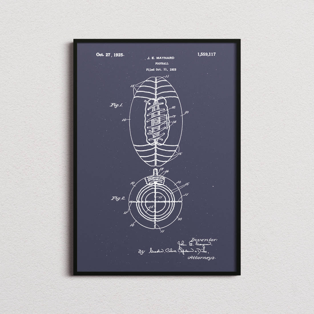 American Football Patent Print in the navy colourway, framed
