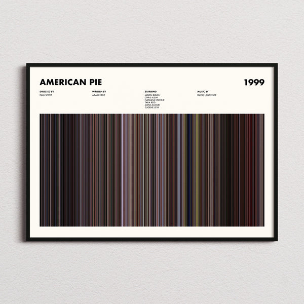 American Pie Movie Barcode Poster framed and photographed straight on