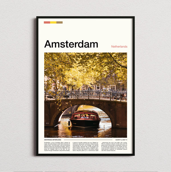 Amsterdam - Boat Under Canal Bridge - Travel Print