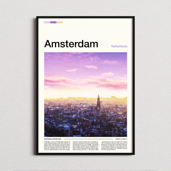 Amsterdam - City Skyline At Sunset - Travel Print