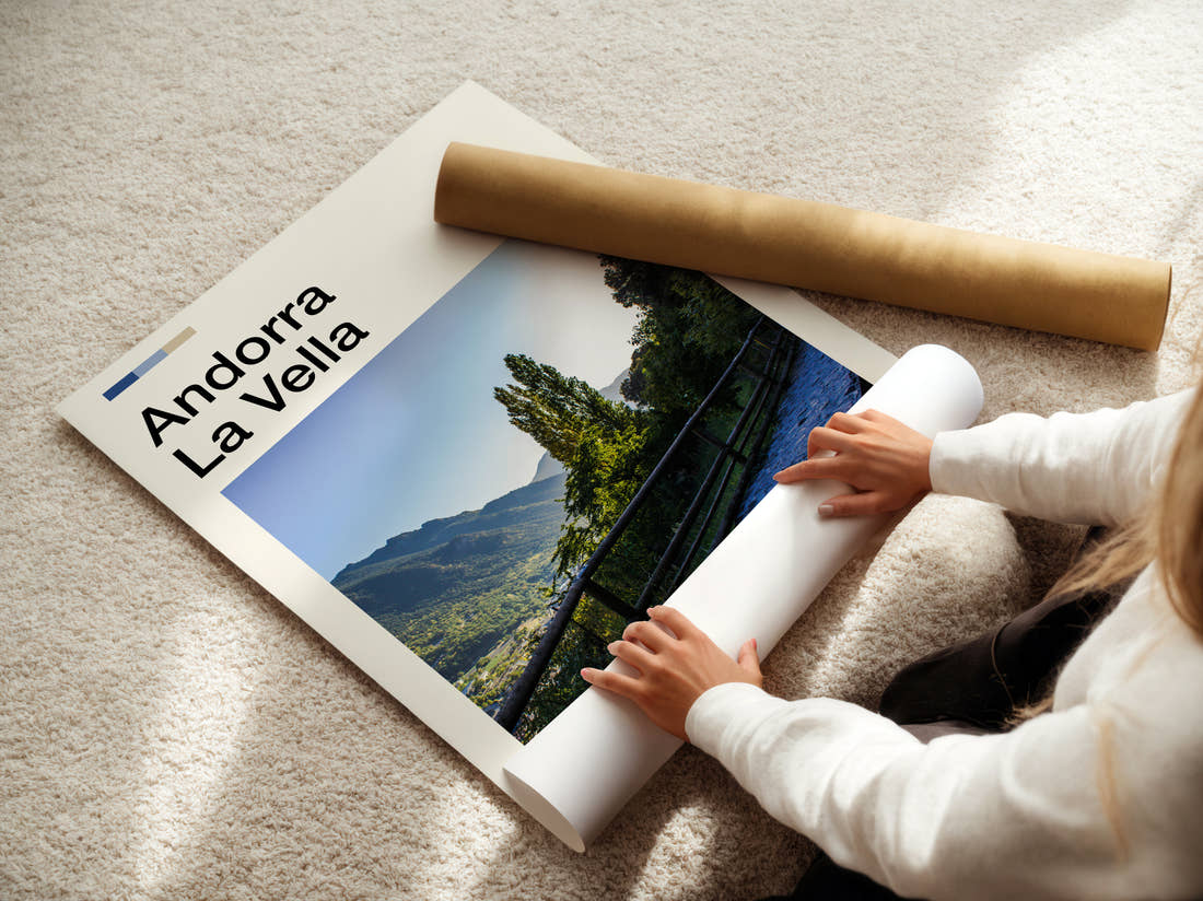 Andorra La Vella Mountain Walkway Travel Print being unrolled from its postal tube