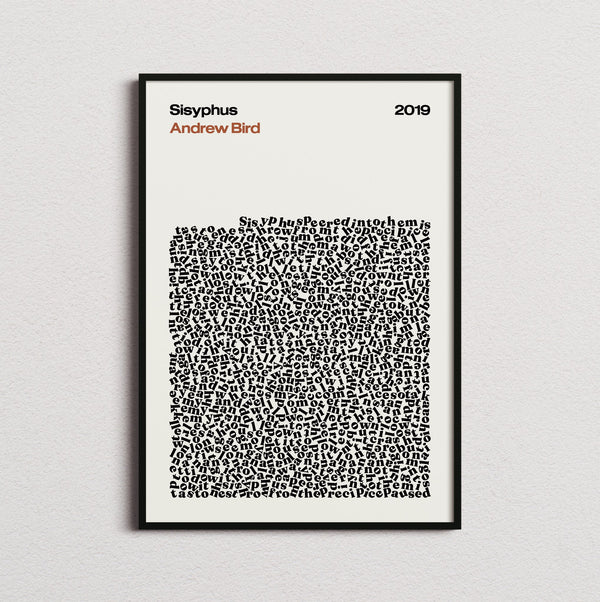 Andrew Bird Sisyphus Lyric Print in the cream colourway, framed