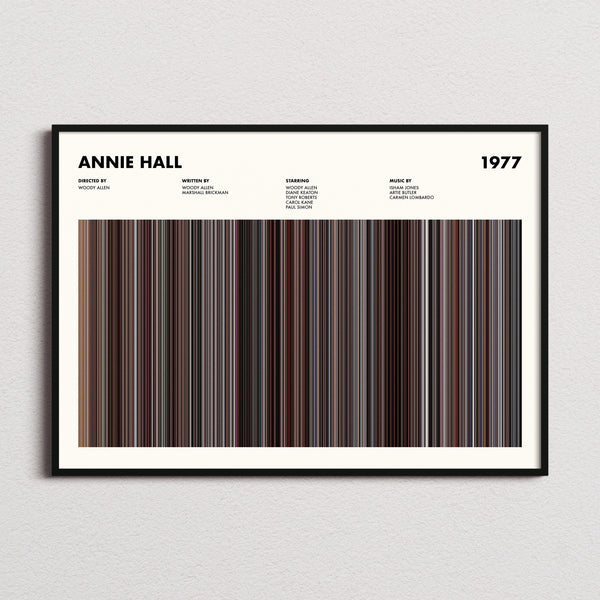 Annie Hall Movie Barcode Poster framed and photographed straight on