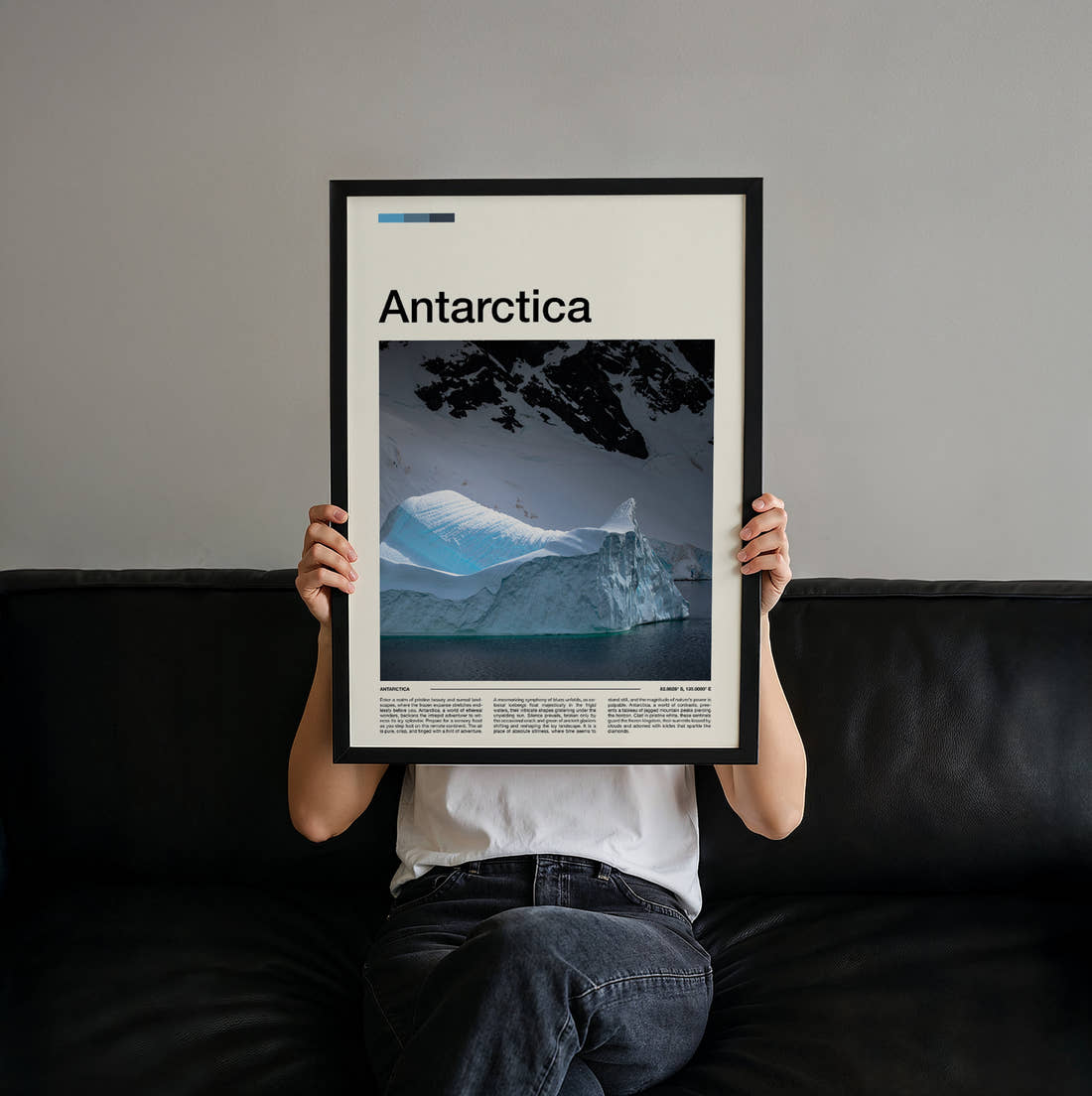 Antarctica Iceberg Travel Print held up by hand to show the size of the print