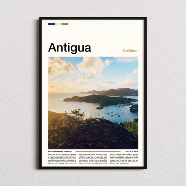 Antigua Harbour From Above Travel Print framed and photographed straight on