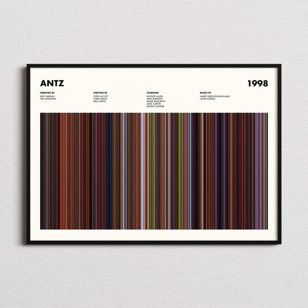 Antz Movie Barcode Poster framed and photographed straight on