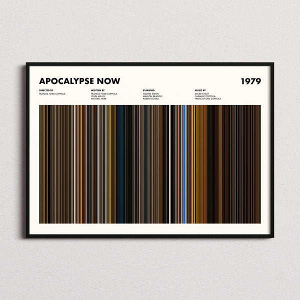 Apocalypse Now Movie Barcode Poster framed and photographed straight on