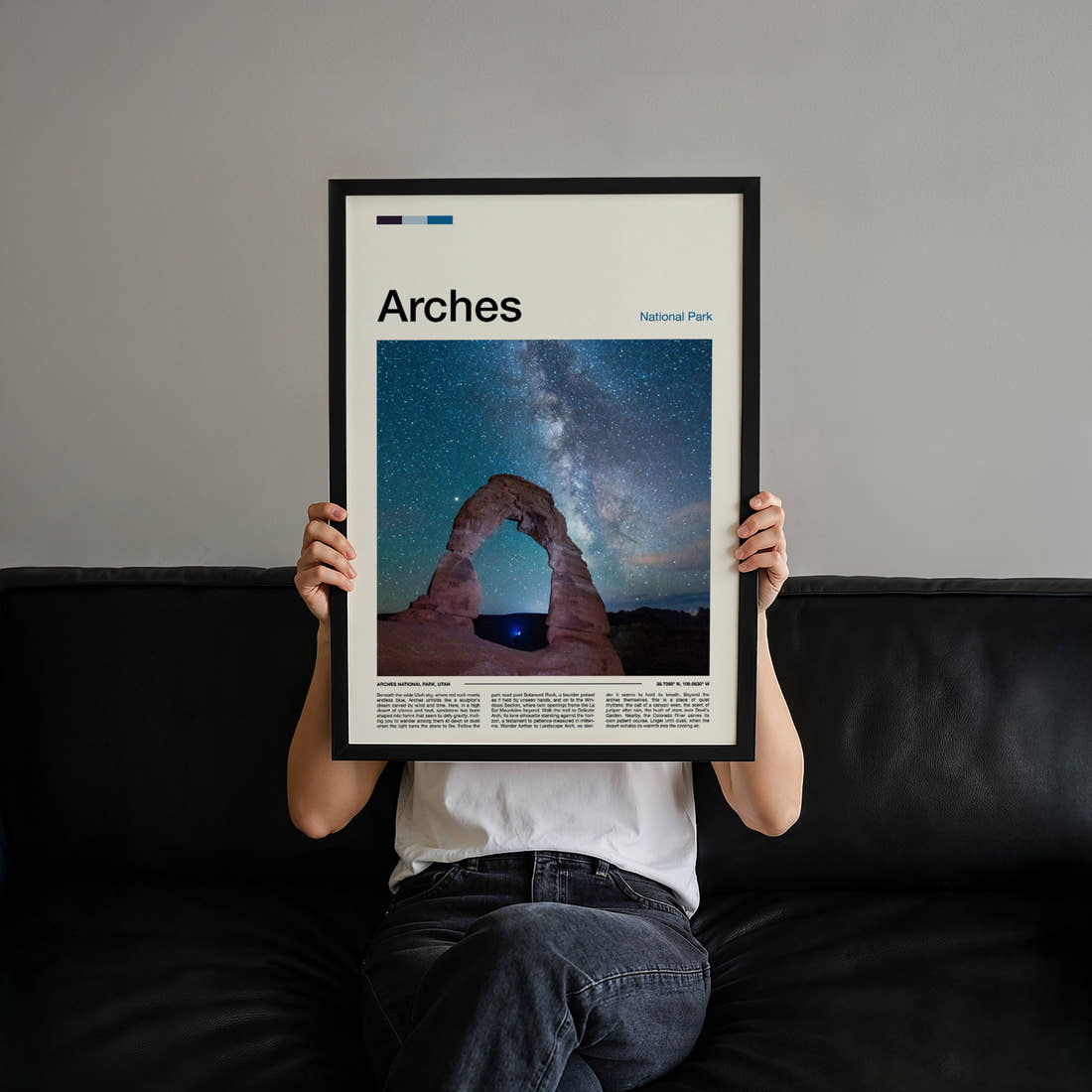 Arches Starlit Sandstone Arch Travel Print held up by hand to show the size of the print