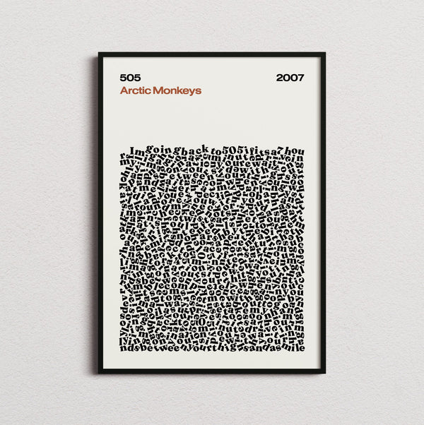Arctic Monkeys 505 Lyric Print in the cream colourway, framed
