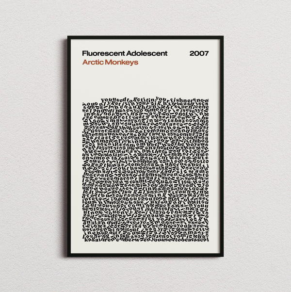 Arctic Monkeys Fluorescent Adolescent Lyric Print in the cream colourway, framed