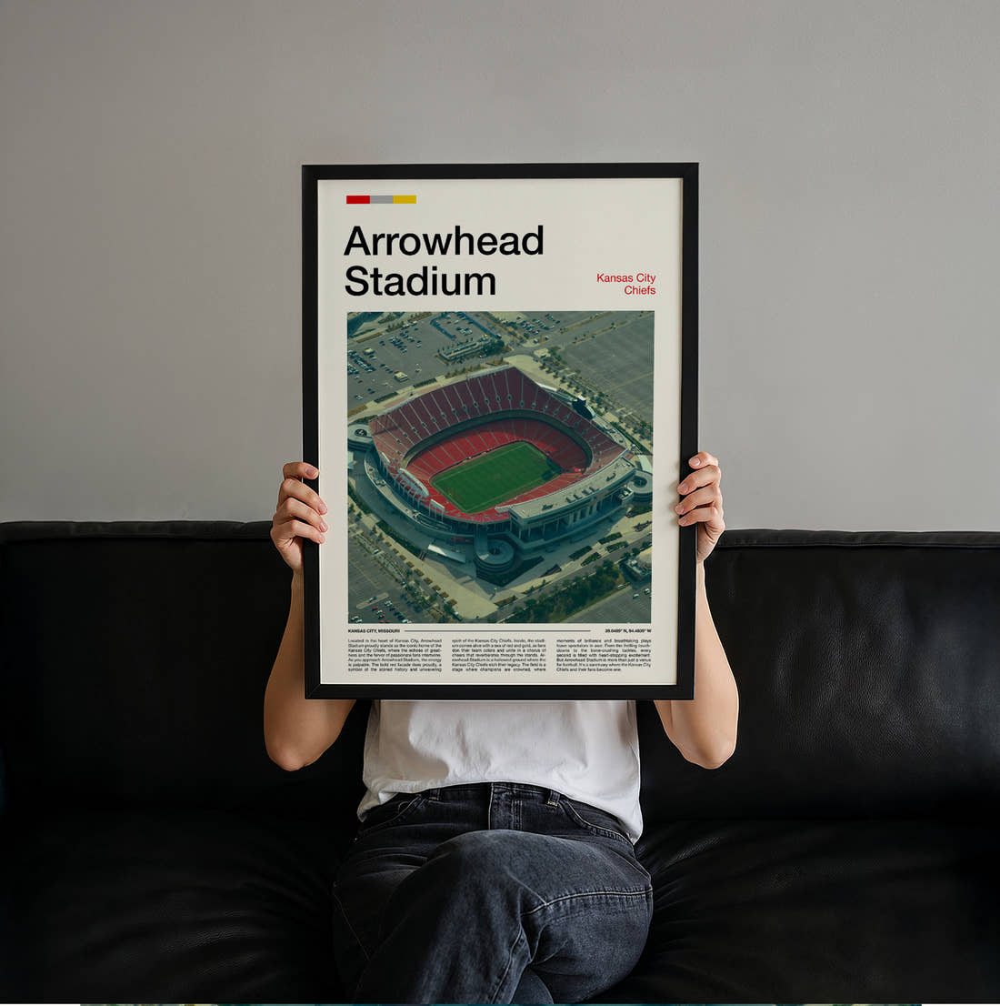Arrowhead Stadium Print held up by hand to show the size of the print