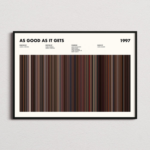 As Good As It Gets Movie Barcode Poster framed and photographed straight on