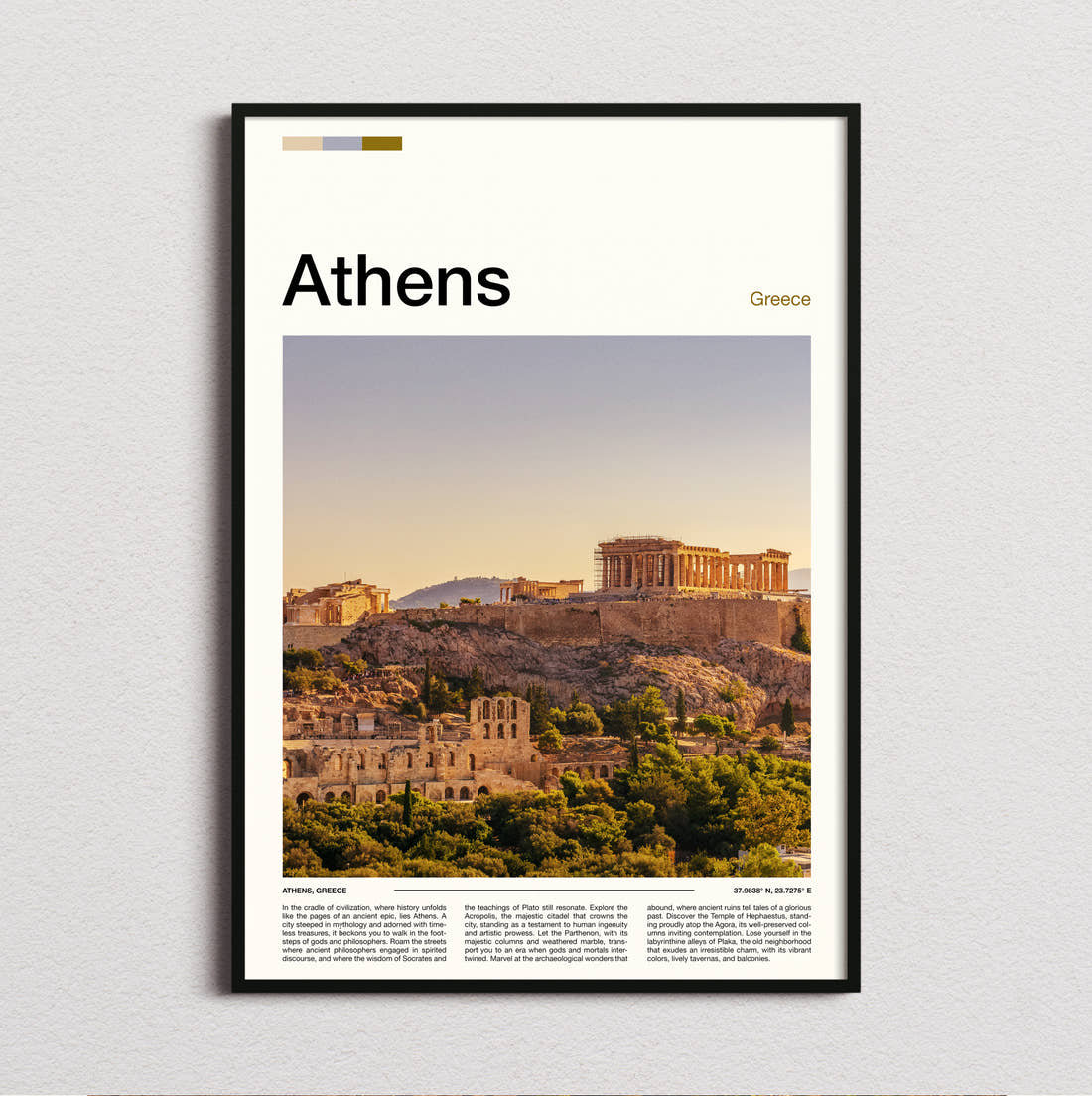 Athens Acropolis Hill Travel Print framed and photographed straight on
