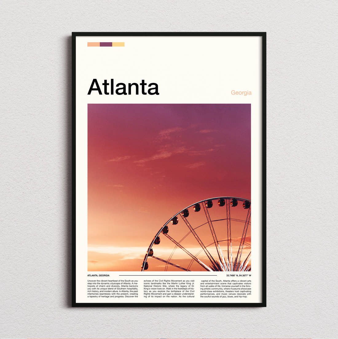Atlanta Ferris Wheel Travel Print framed and photographed straight on