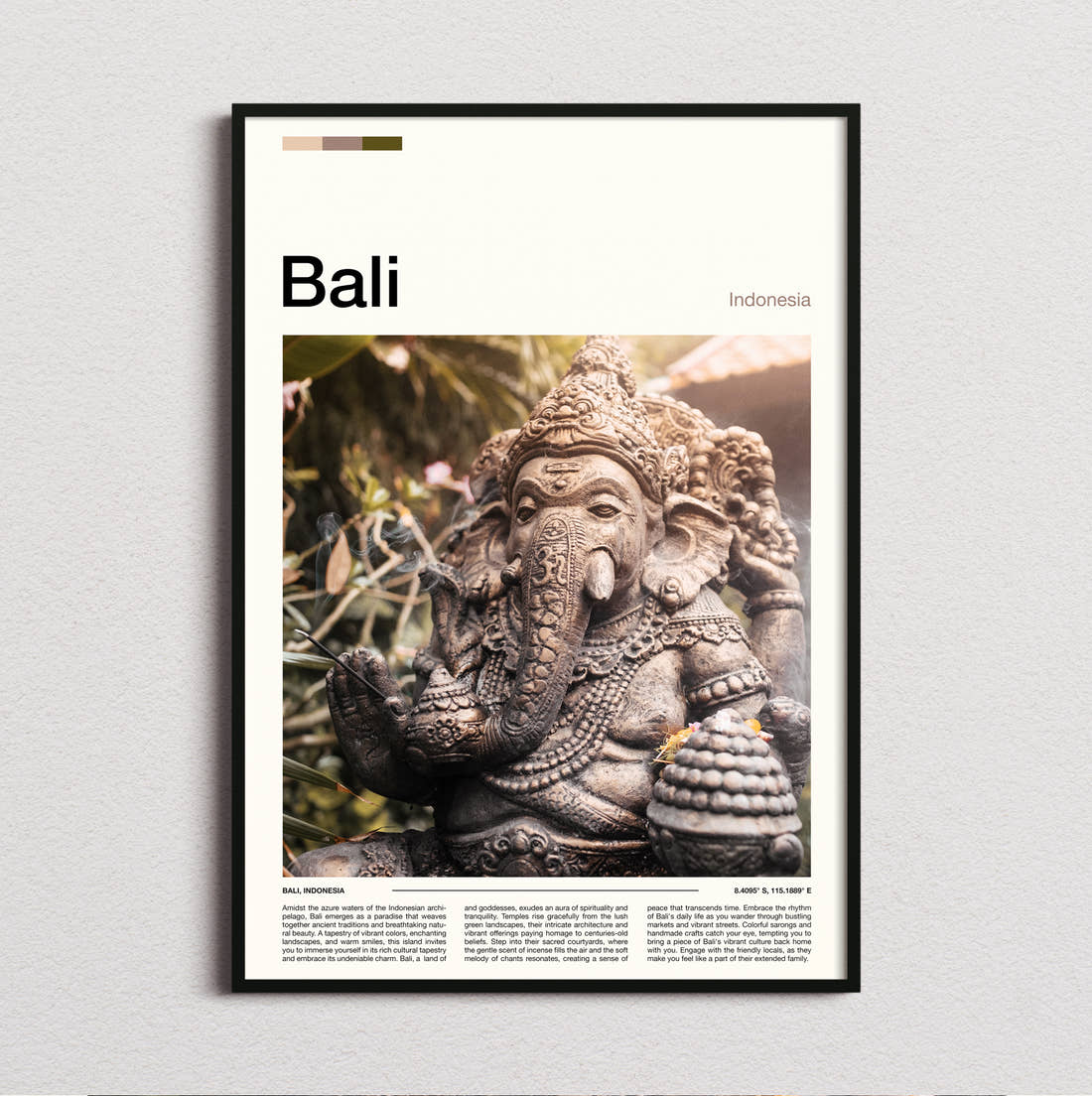Bali Ganesha Statue Travel Print framed and photographed straight on