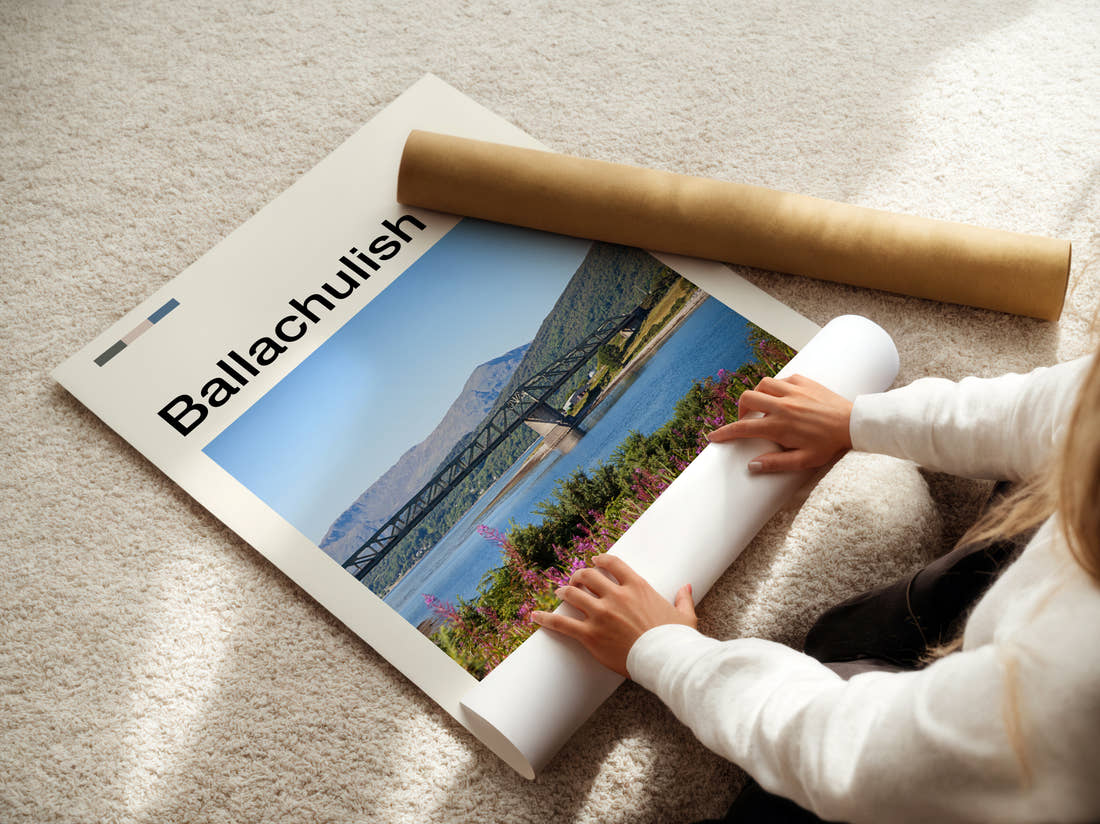 Ballachulish Bridge Over The Loch Travel Print being unrolled from its postal tube