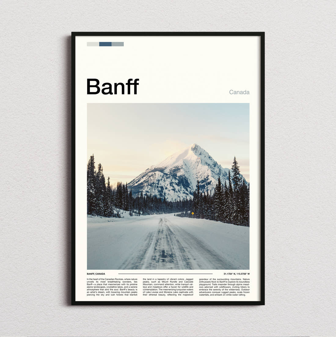 Banff Snowy Road To Mountain Travel Print framed and photographed straight on