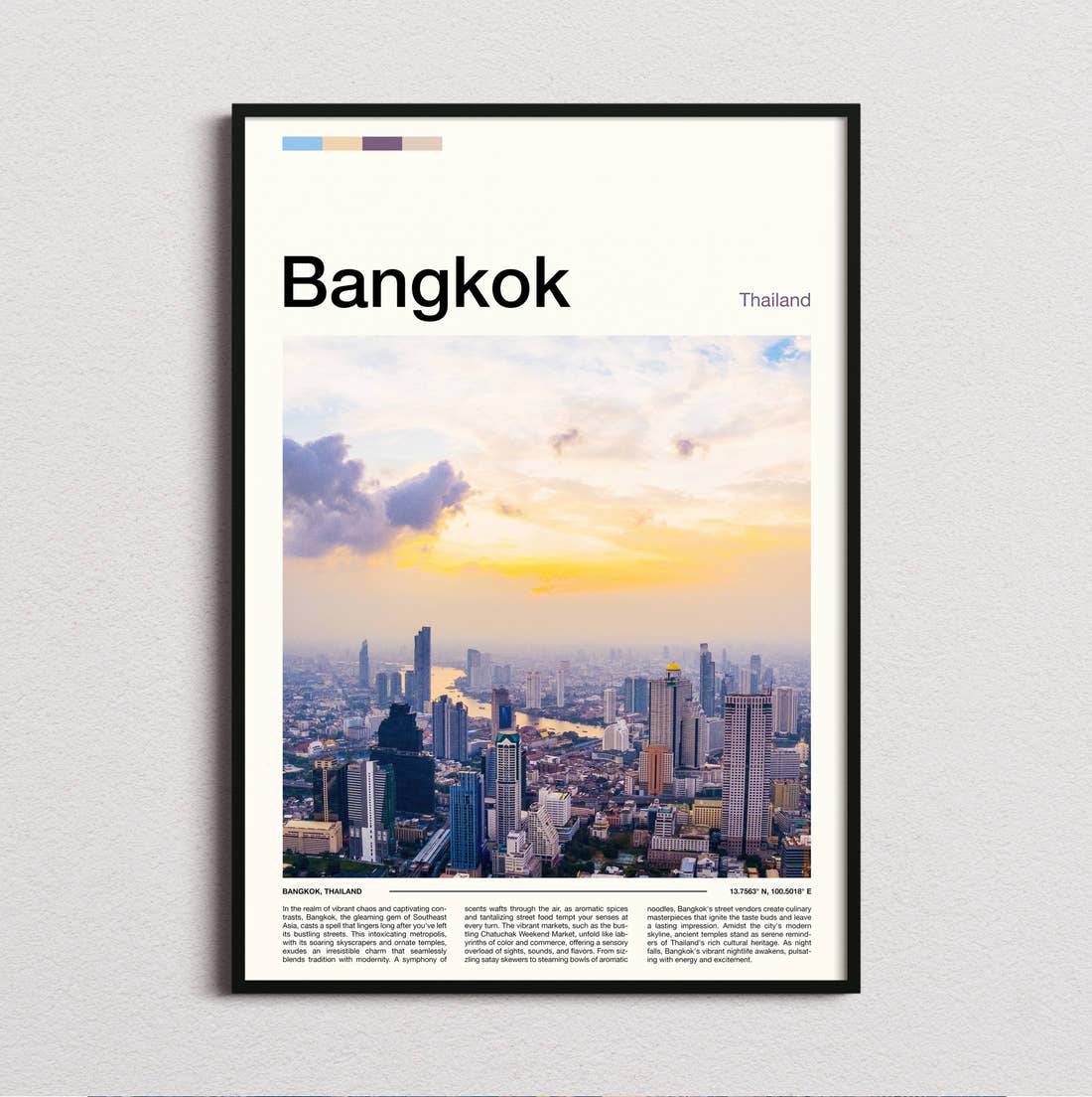 Bangkok Skyline At Sunset Travel Print framed and photographed straight on