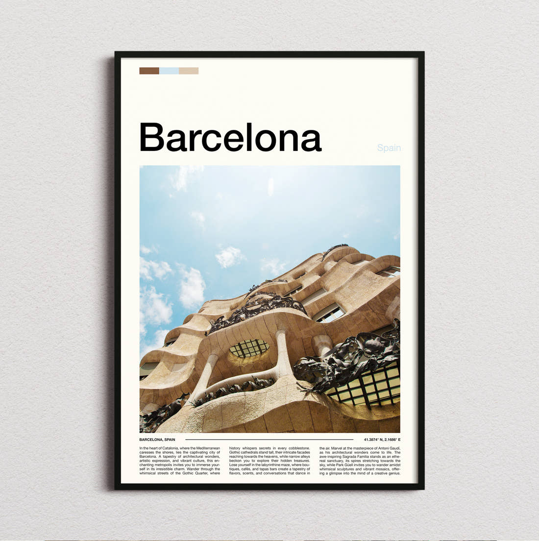 Barcelona Casa Mila Travel Print framed and photographed straight on